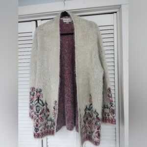 Knox Rose Cream Open-Front Floral Trim Sweater